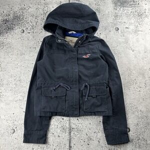 Y2K Hollister 2 Pocket Cropped Cinched Jacket Navy Size Medium